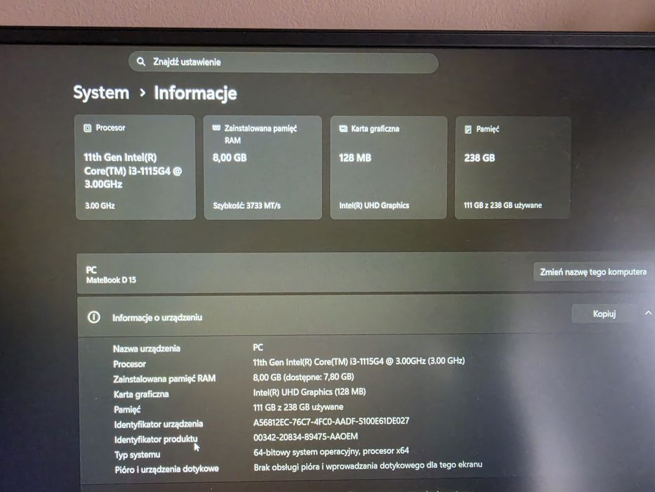 Laptop Huawei D15 jak nowy