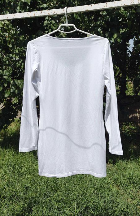 Длинный качественный базовый белый джемпер водолазка с коттоном L