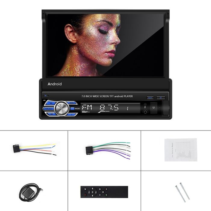 Rádio android 13 2/32GB 1din 7 polegadas retrátil GPS WiFi USB Novo