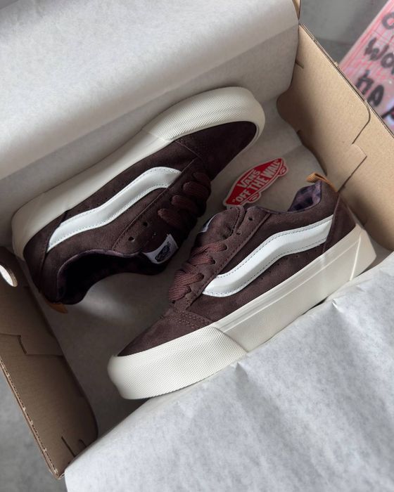Кросівки Vans KNU Skool Brown/White premium | Кроссовки жіночі чоловічі