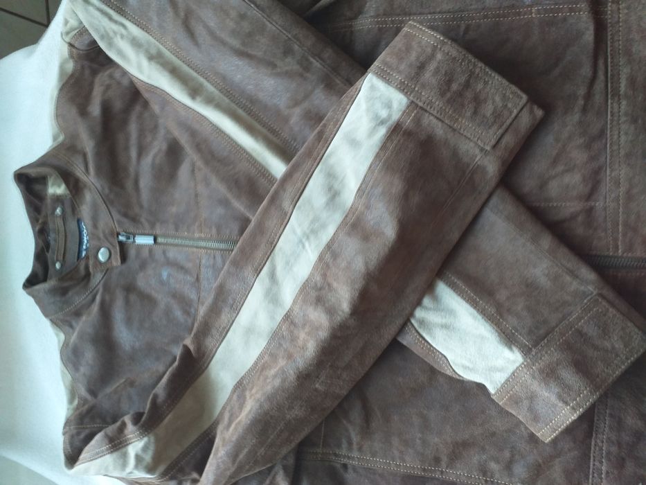 Kurtka skórzana bomberka pilotka lampasy skóra zamsz biker