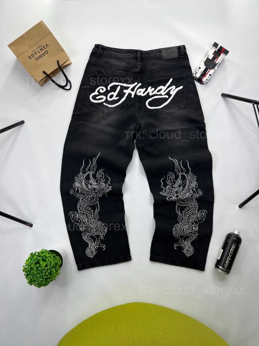 ED HARDY pants JEANS стильні штани rap джинси baggy y2k sk8 ед харді