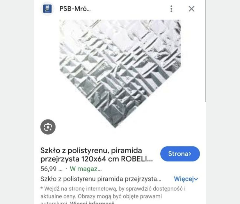plexa szkło z polistyrenu 120x64cm. Nowe. Dwie sztuki