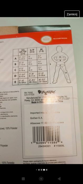 Strój kostium przebranie Luigi Mario Nintendo
