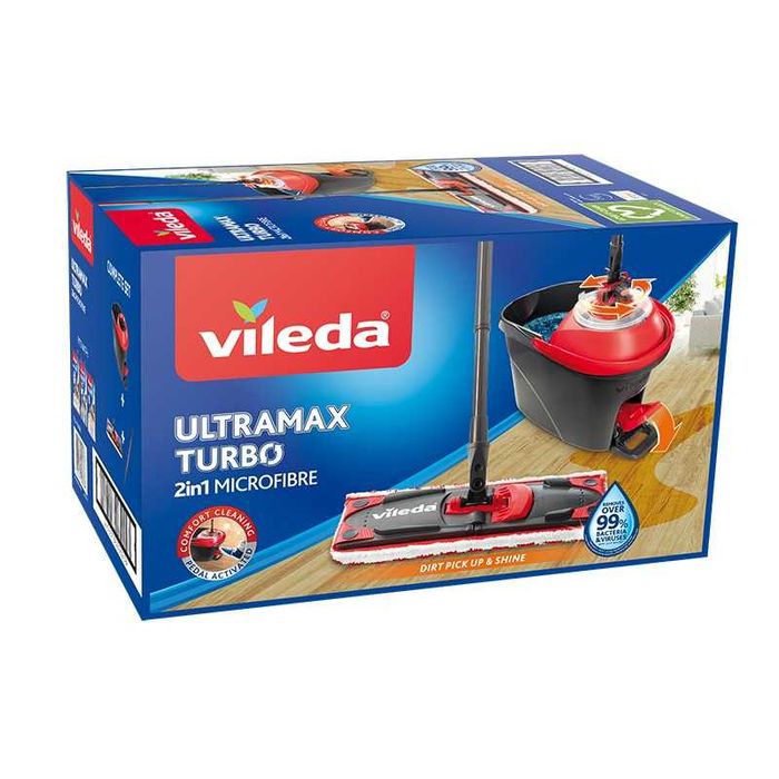 Vileda Ultramax Turbo набір для прибирання плоска швабра з мікрофіброю відро з педальним віджимом