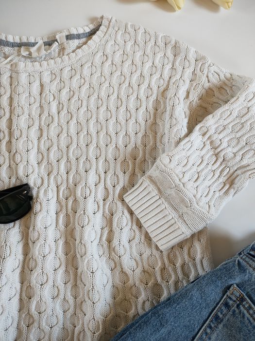 Biały lekki bawełniany sweter sweterek damski H&M 34 36