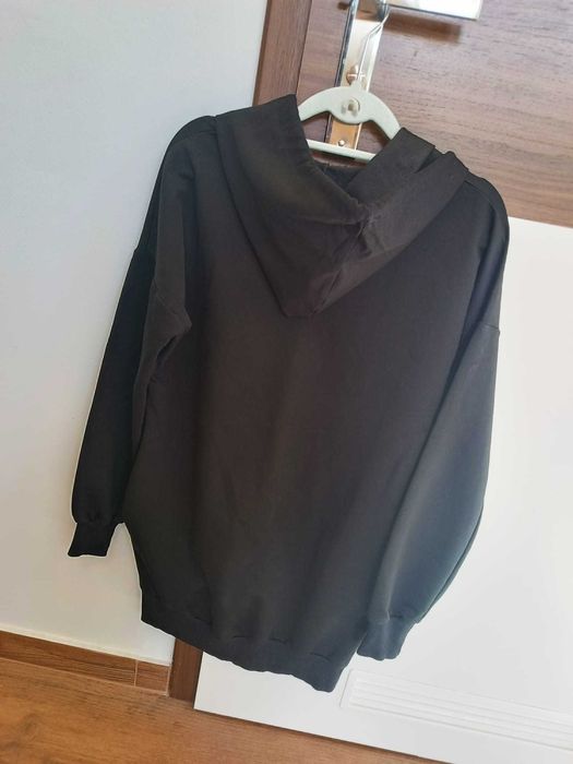 Długa Oryginalna bluza z kieszeniami i kapturem, bawełniana_S