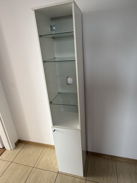 Szafka łazienkowa / słupek biały z półkami szklanymi