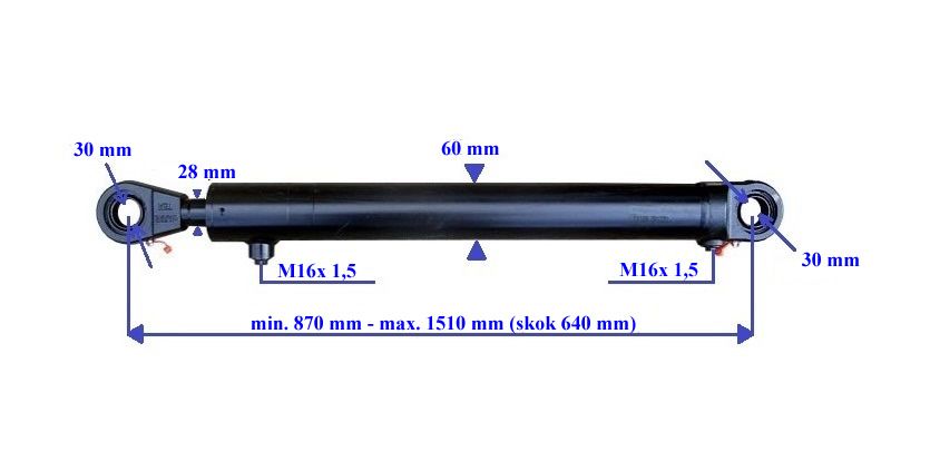 Siłownik hydrauliczny cylinder dwustronnego działania wysuw 640 mm