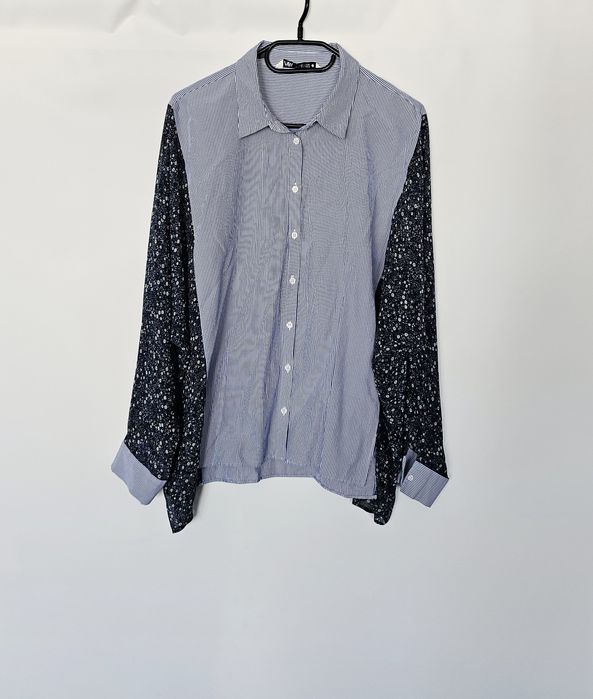 Niebieska koszula w paski kwiaty oversize Zara L 40
