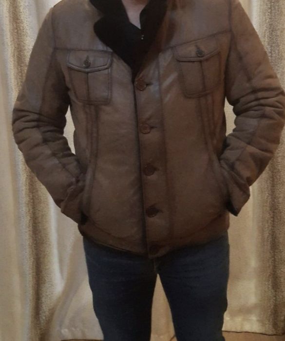 Чоловіча шкіряна зимова куртка натуральна хутро та шкіра Італія