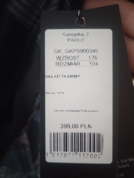 Nowa kamizelka garniturowa wełniana Giacomo Conti 176/104 szara kratka