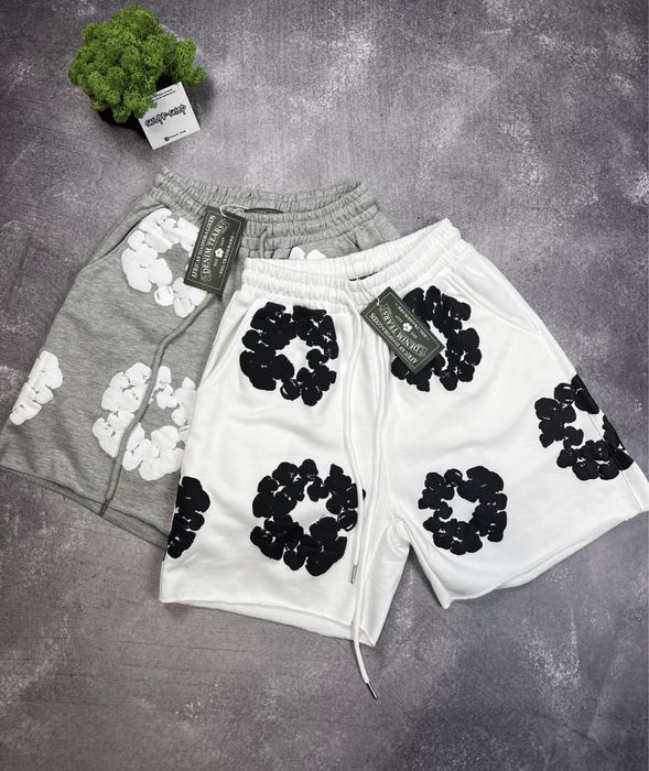 Шорти білі Denim Tears/ Шорти спортивні Денім Терс з квіточками/ Y2k