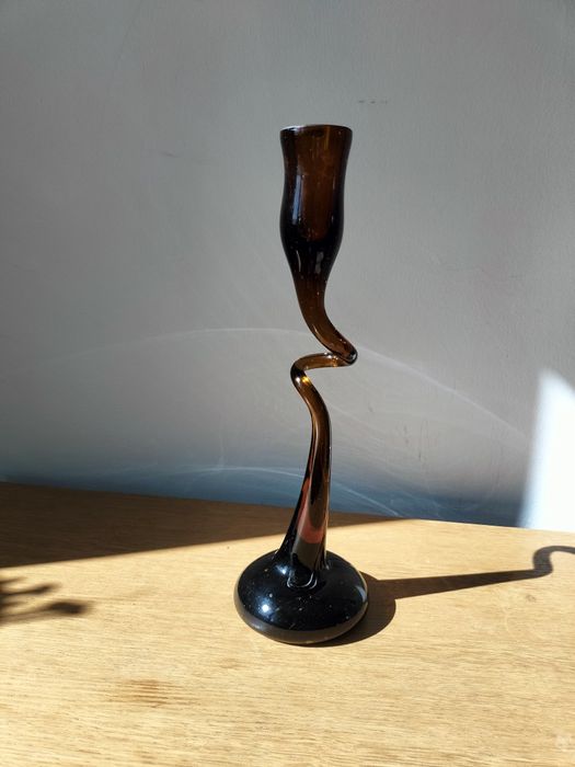 Wysoki miodowy świecznik - wazon Huty Wołomin