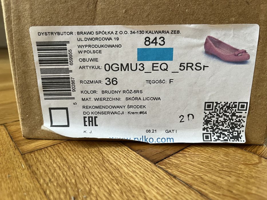 Baleriny różowe z kokardką RYŁKO czółenka damskie skóra (rozmiar 36)