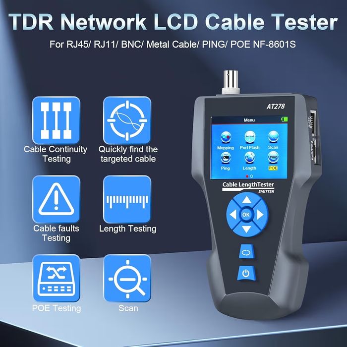 Testadores de cabos de rede, NF-8601S TDR multifuncional LCD Line Length Tester Breakpoint Testers Tracker RJ45/RJ11/BNC/cabo de metal/PING/POE