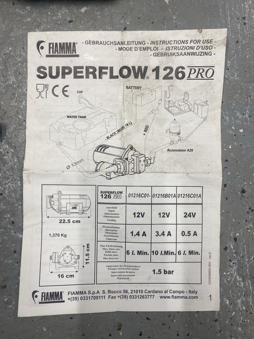 Pompa wody pitnej FIAMMA superflow 126 Pro - do kampera.