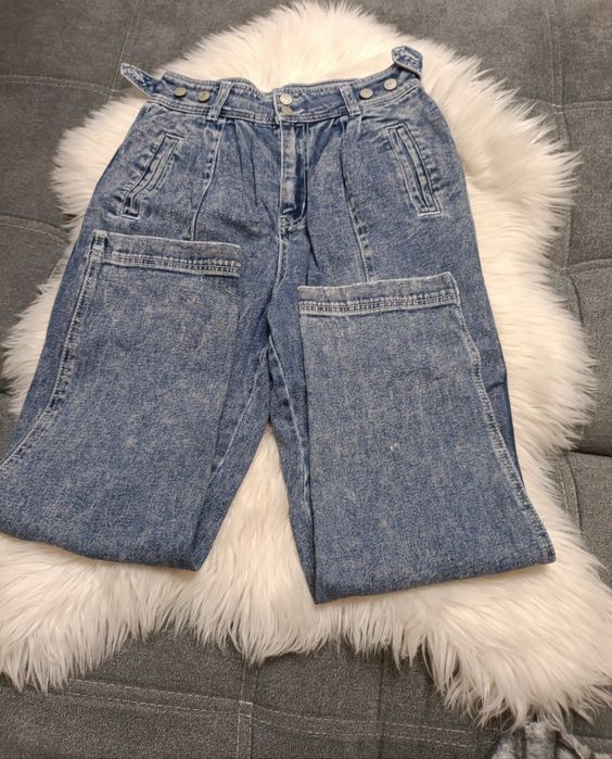 Jeansy vintage eleganckie szerokie niebieskie wysoki stan M