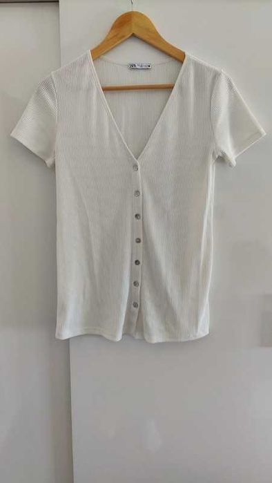 Camisola manga curta canelada Zara S 49% viscose