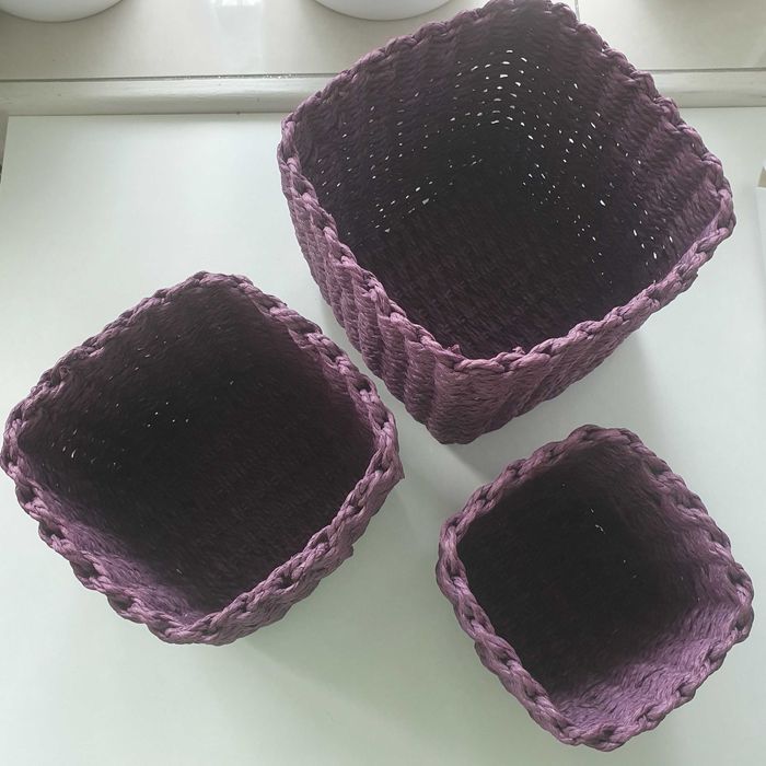 Kosze z wikliny papierowej (zestaw 3szt) - ciemny fiolet