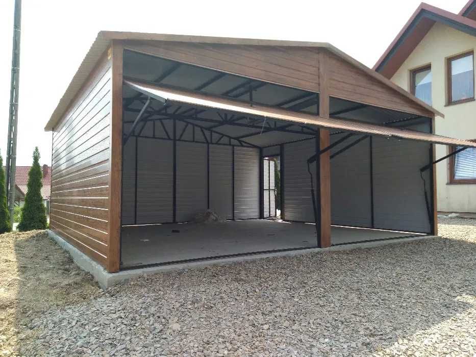 Grafitowy Garaż Blaszany zadaszenie boczne| Wiata ogrodowa – Maj-Blach