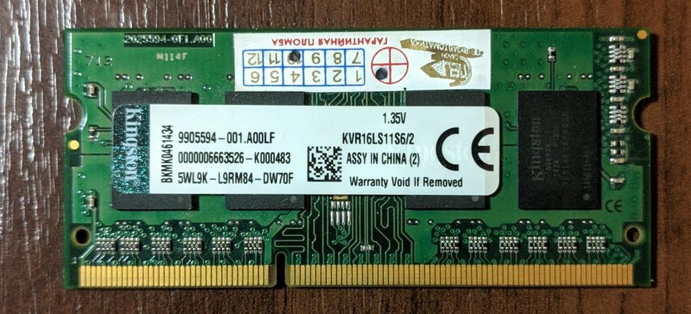 Планка памяти Kingston 2 GB SO-DIMM DDR3L 1600 MHz (KVR16LS11S6/2)