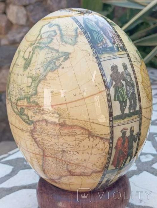 Страусиное Яйцо Большое 18 см Глобус Карта Мира на подставке Австралия