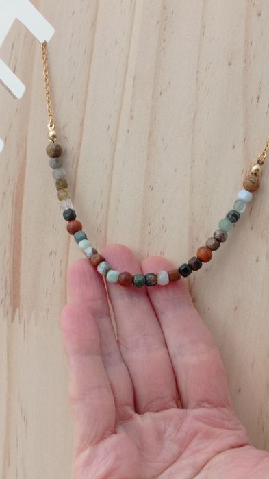 Boho naszyjnik z miksu naturalnych i drewnianych koralików