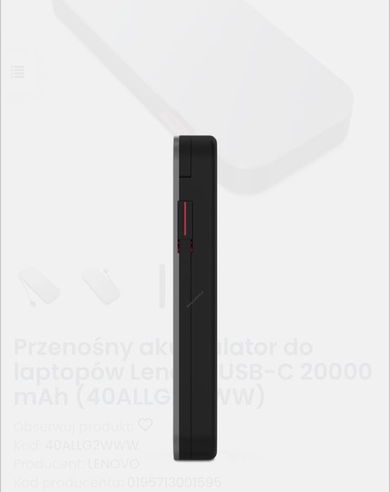 Powerbank LENOVO Go USB-C 20 000 mAh (40ALLG2WWW) - NOWY !!!