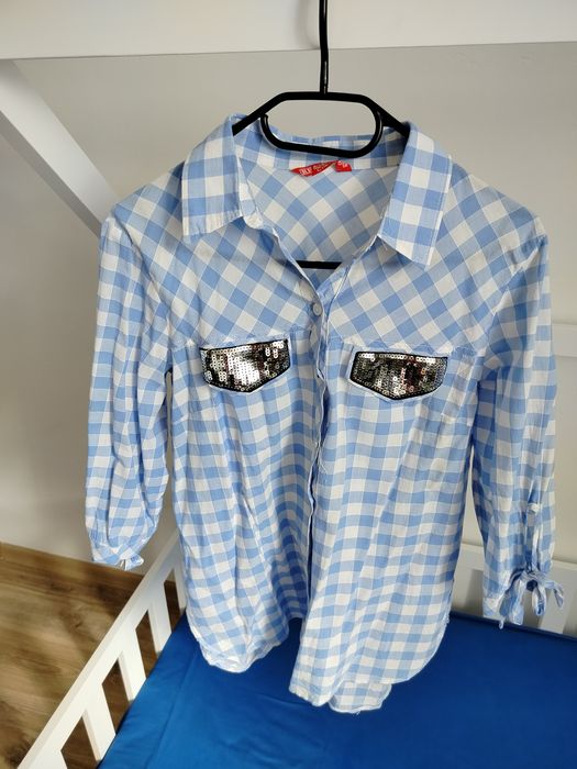 Koszula w kratę z cekinami dodatkami. Rozmiar L