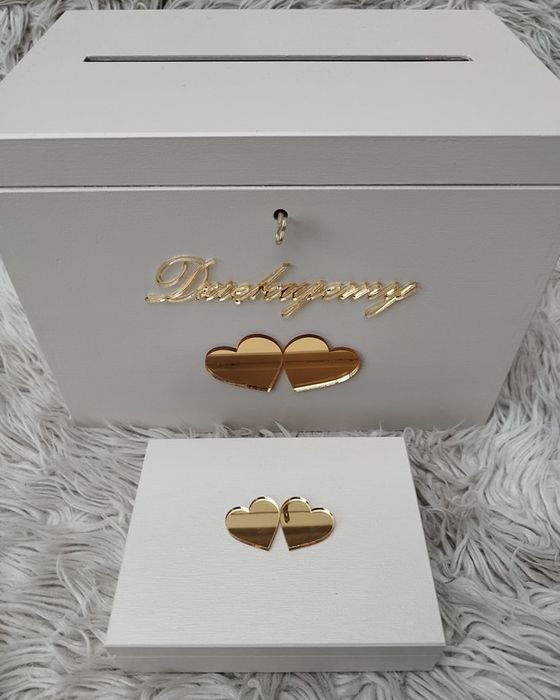 Pudełko na koperty, obrączki, beżowe, złote lustro