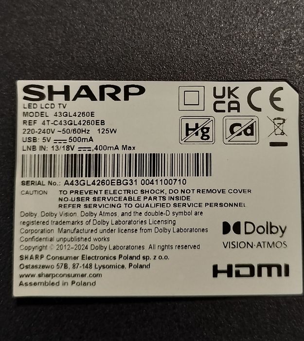 Телевізор смарт Sharp 43 4K