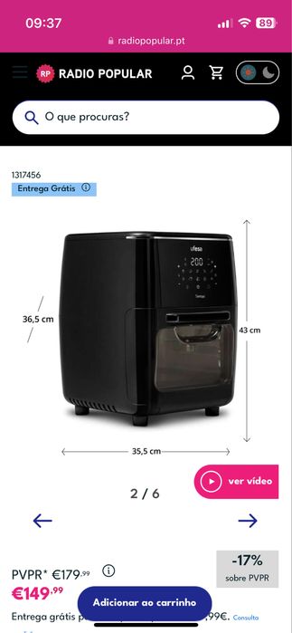 Fritadeira Air fryer UFESA 12 Litros