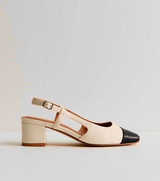 Бежево-чорні слінгбеки туфлі в стилі chanel 40/41