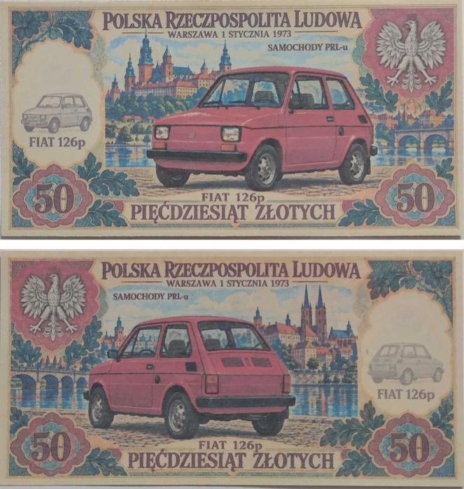 50 zł samochód FIAT 126p  banknot kolekcjonerski PRL 1973 rok