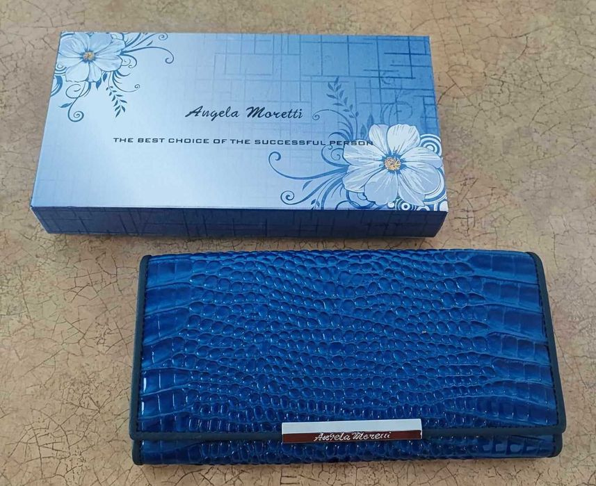 Portfel damski chabrowy dł. 18,5 cm Angela Moretti NOWY