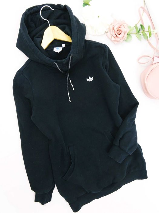 D Dresowa bluza damska Adidas kaptur logo czarna kieszenie długa S 36