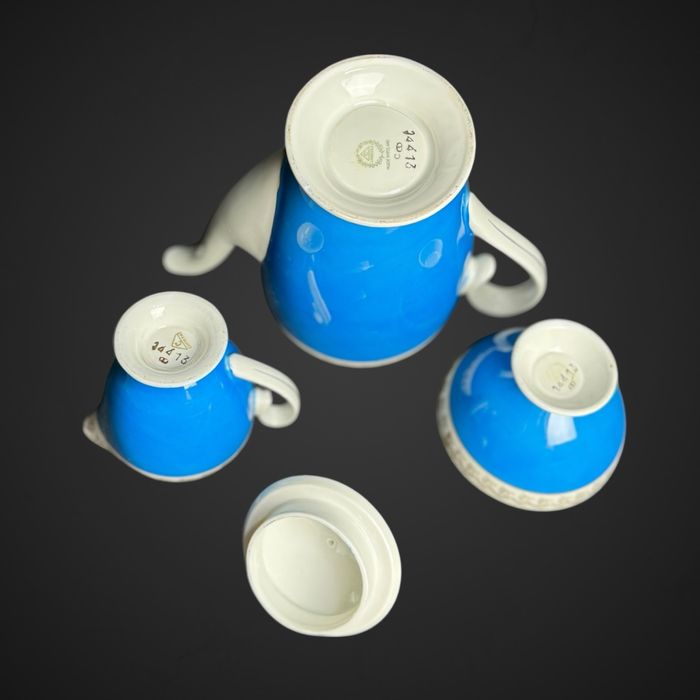 Serwis kawowy Chodzież Regina dla 12 osób niebiesko złoty B5