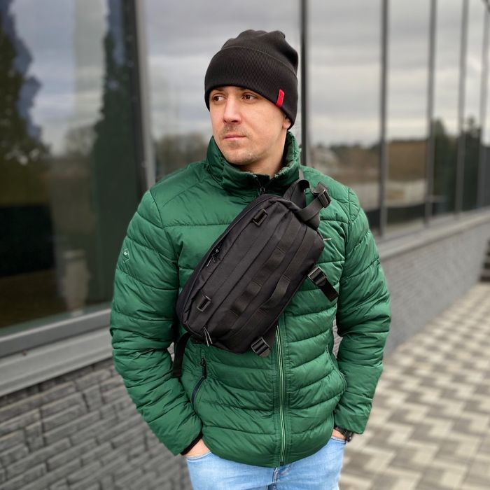 Сумка тактична нагрудна поясна бананка чорна через плече 3,8л