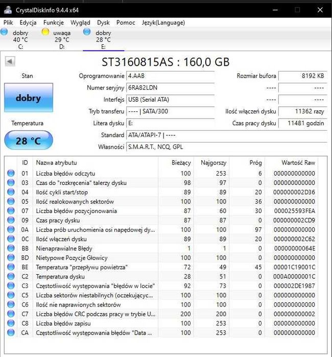 Dysk HDD 160/240/250/500GB