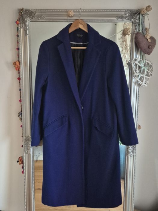 TOPSHOP, Kobaltowy, niebieski płaszcz wełniany,  wełna,  r.38