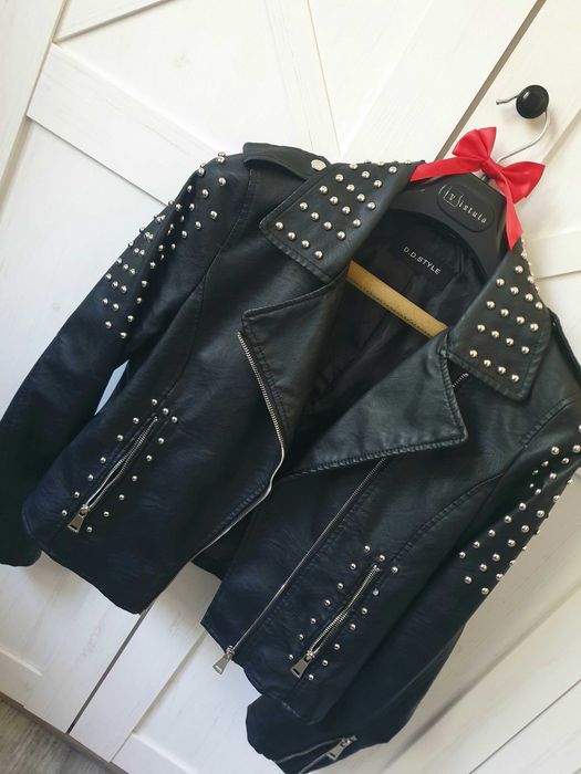 Ramoneska Nowa Black avant garde zip leather jacket rock nity ćwieki D.D. Style 36 38 S M