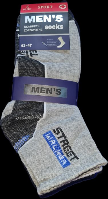 5 par skarpety męskie zdrowotne bawełna rozmiar 43-47 Men socks Street