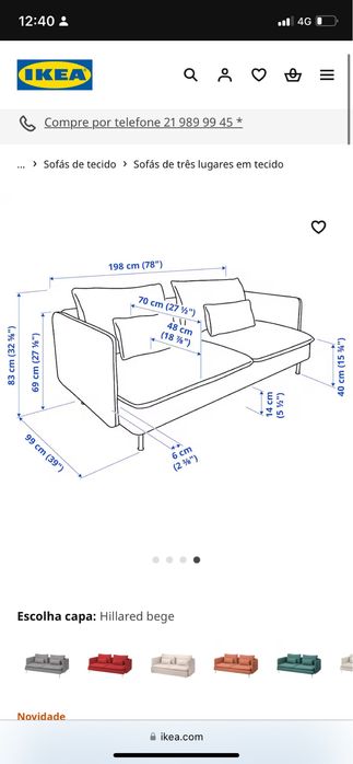 Sofá bege ikea 3 lugares