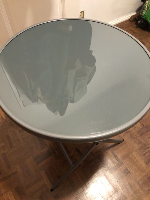 Mesa de metal jardim desdobrável redonda de vidro