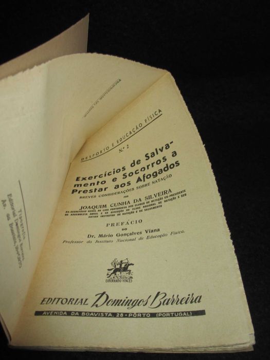 Livro Exercícios de Salvamento e Socorro a Prestar aos Afogados Joaquim Cunha da Silveira Autografado