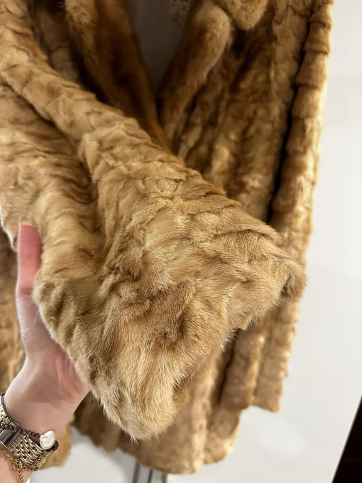 Biszkoptowe futro norki, L, kurtka futrzana