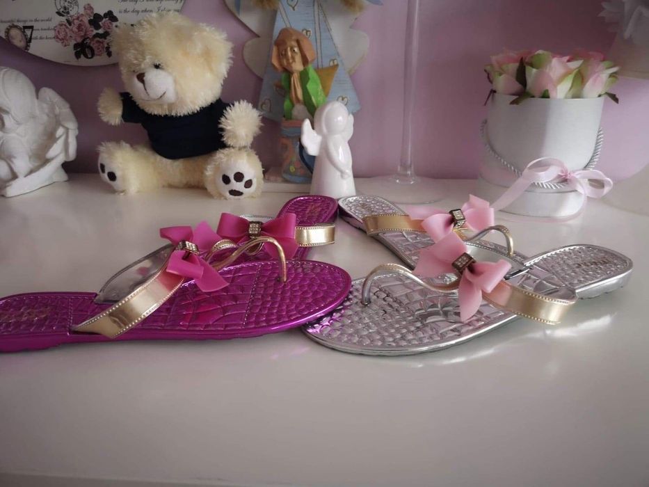 Japonki gumowe z kokardką różowe klapki z kokardą  plastikowe rozm. 41