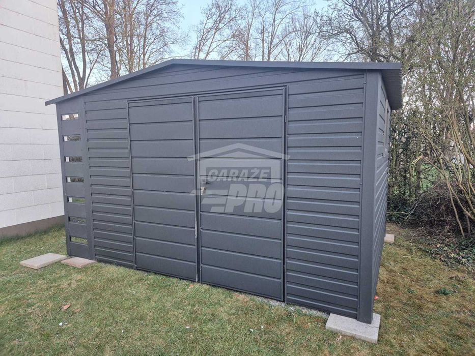 Schowek domek ogrodowy  4x3,5 + wiata 0,5m Brama Antracyt Dach GP602