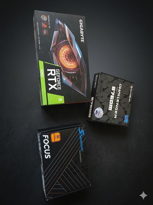 Пустые коробки от комплектующих ПК (RTX 3060, B760M, Seasonic)